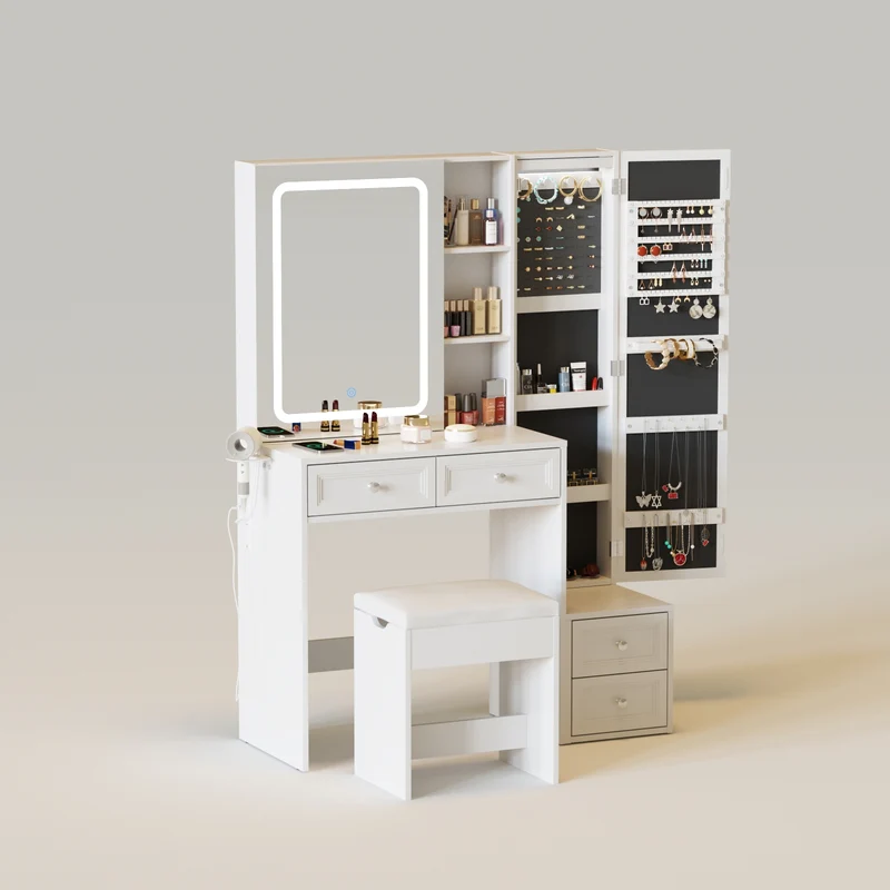 Lighted Makeup Vanity with Jewelry Cabinet
