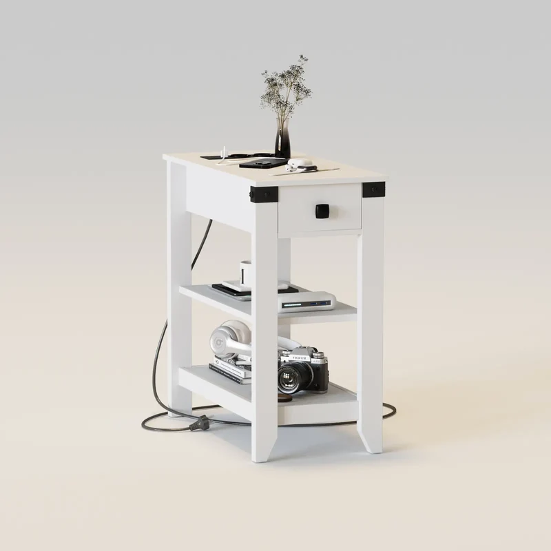 Narrow Farmhouse End Table with USB Ports