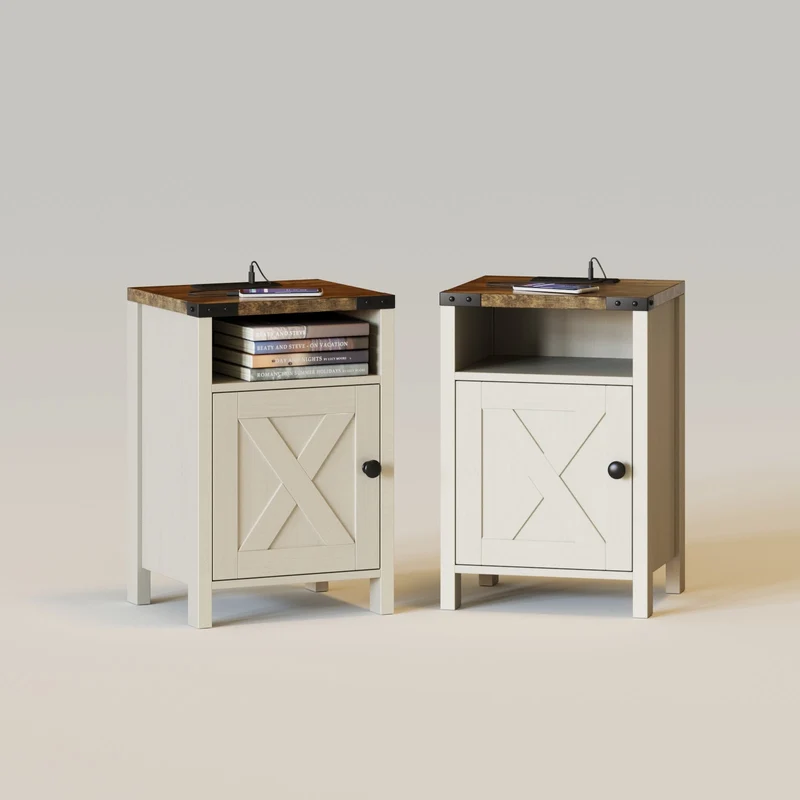 Nightstand Set of 2 with Charging Station