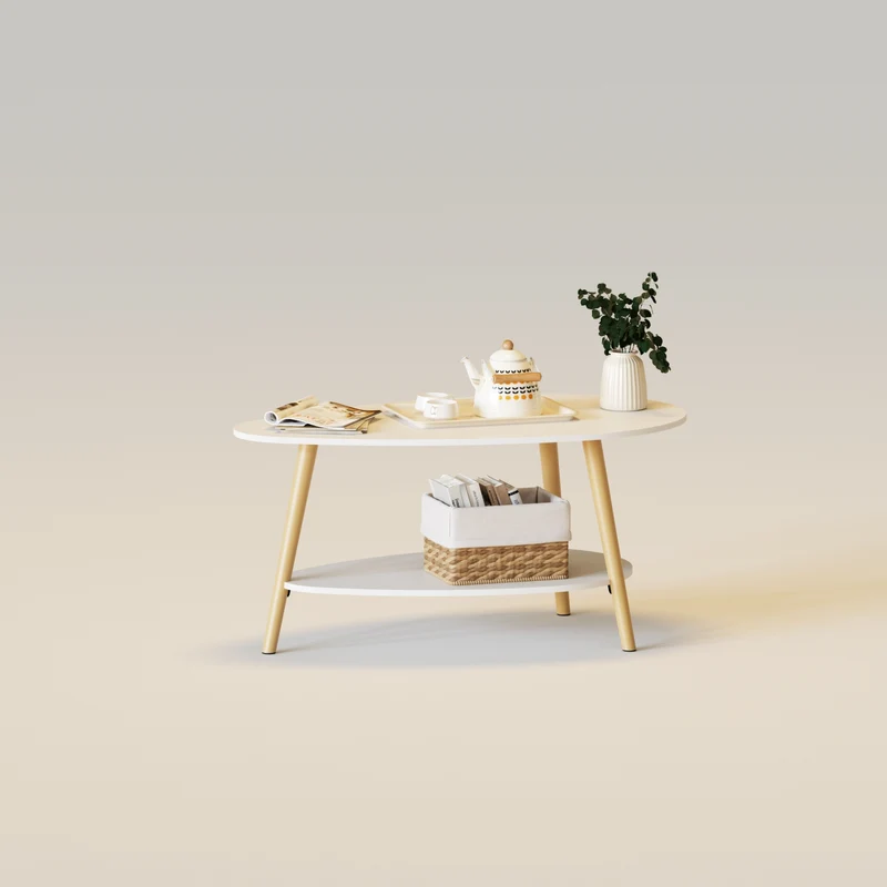 Open Shelves Coffee Table-Oval Wood Table