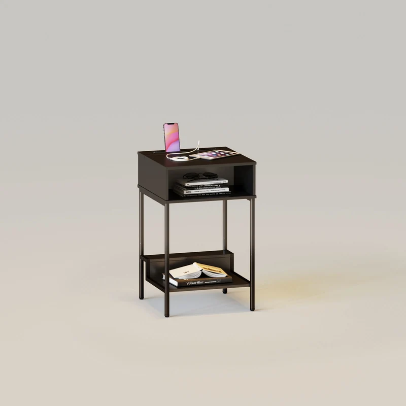 LED Nightstand with 3-Layer Storage Shelves