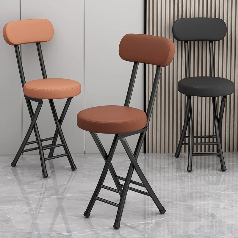 Modern Simplicity Round Faux Leather Iron Frame Foldable Chair Backrest Footrest For Living Room