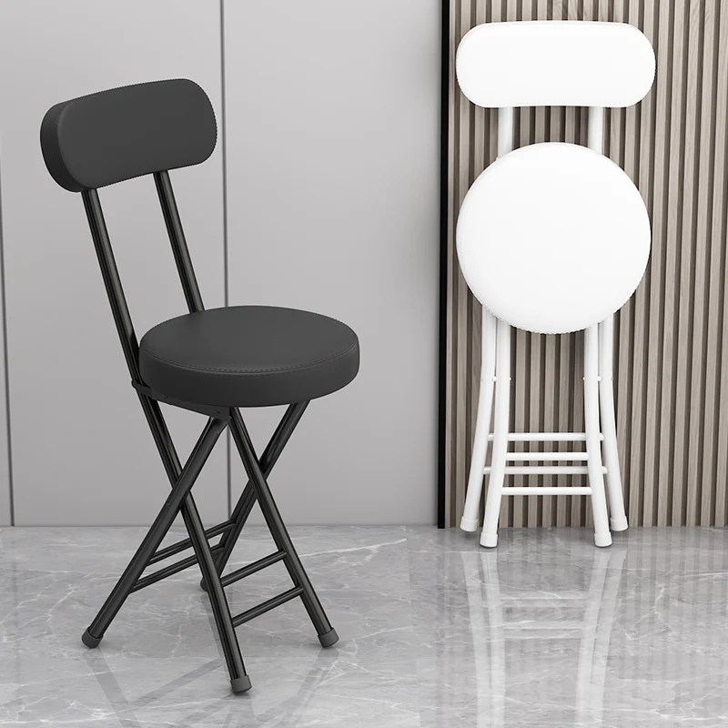 Modern Simplicity Round Faux Leather Iron Frame Foldable Chair Backrest Footrest For Living Room