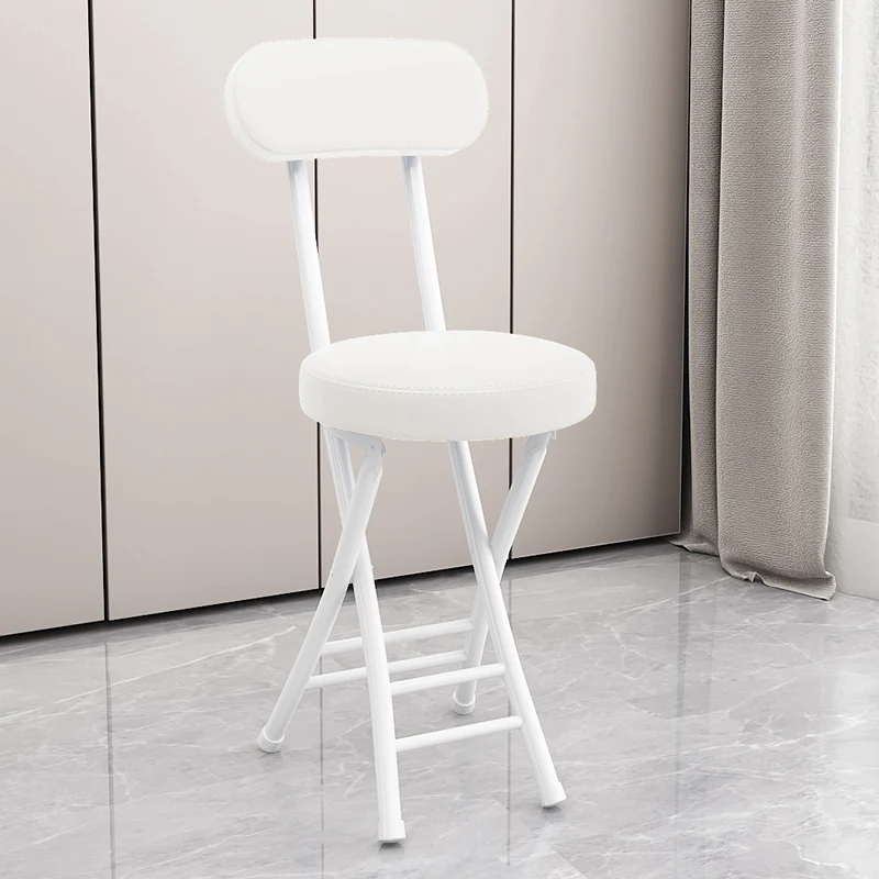 Modern Simplicity Round Faux Leather Iron Frame Foldable Chair Backrest Footrest For Living Room