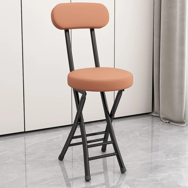 Modern Simplicity Round Faux Leather Iron Frame Foldable Chair Backrest Footrest For Living Room