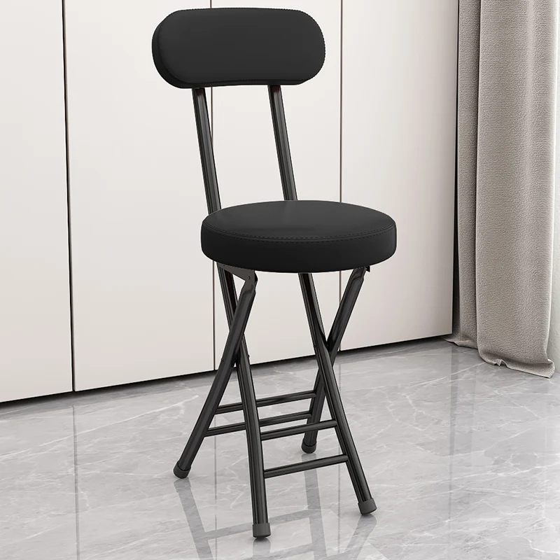 Modern Simplicity Round Faux Leather Iron Frame Foldable Chair Backrest Footrest For Living Room