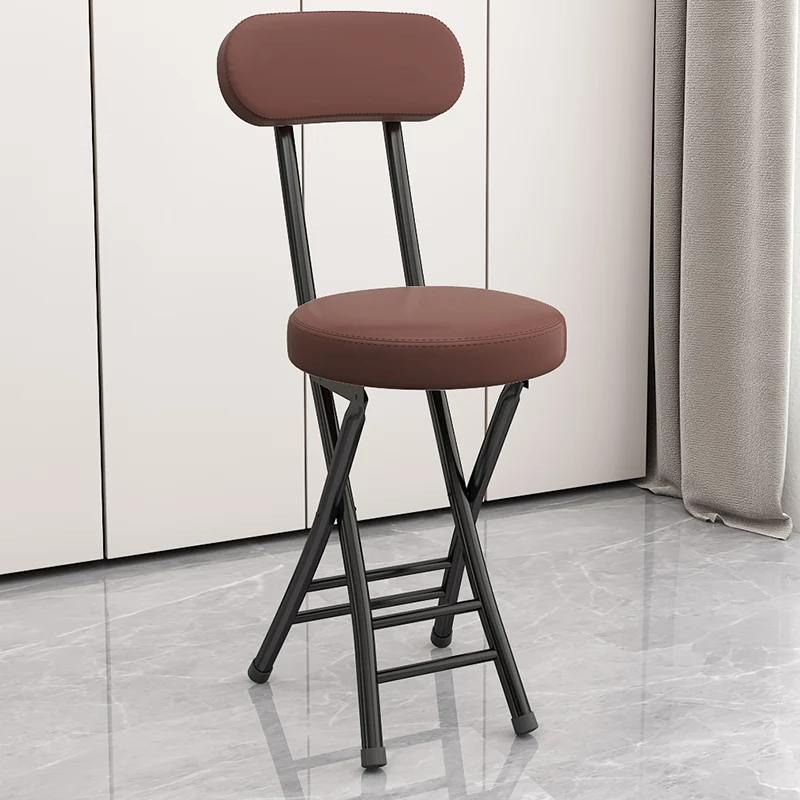 Modern Simplicity Round Faux Leather Iron Frame Foldable Chair Backrest Footrest For Living Room