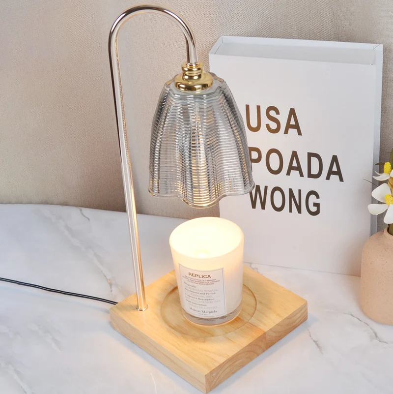 Modern Art Deco Round Cup Shape Wooden Base Iron Frame Glass Shade 1-Light Aromatherapy Melted Wax Table Lamp For Bedroom