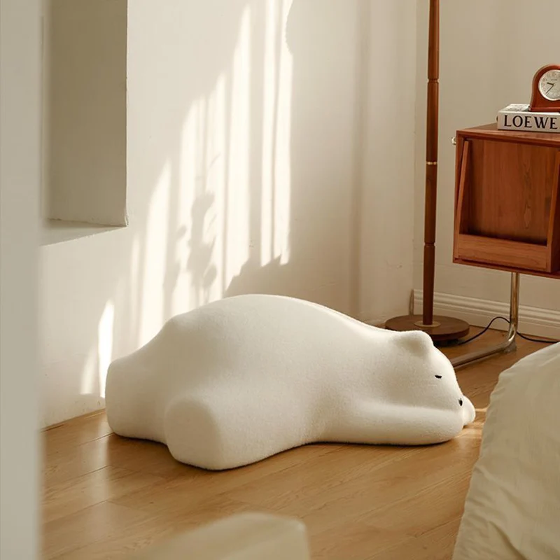 Contemporary Creative Kids Lying Polar Bear Velvet High-Density Shaping Foam Wood Lazy Sofa Backrest For Bedroom