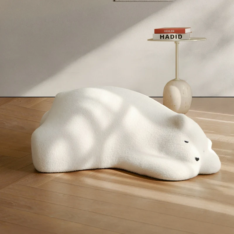 Contemporary Creative Kids Lying Polar Bear Velvet High-Density Shaping Foam Wood Lazy Sofa Backrest For Bedroom