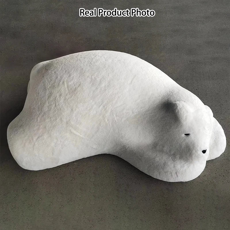 Contemporary Creative Kids Lying Polar Bear Velvet High-Density Shaping Foam Wood Lazy Sofa Backrest For Bedroom