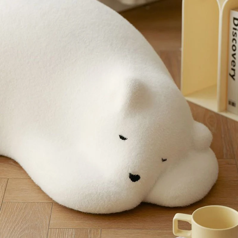 Contemporary Creative Kids Lying Polar Bear Velvet High-Density Shaping Foam Wood Lazy Sofa Backrest For Bedroom