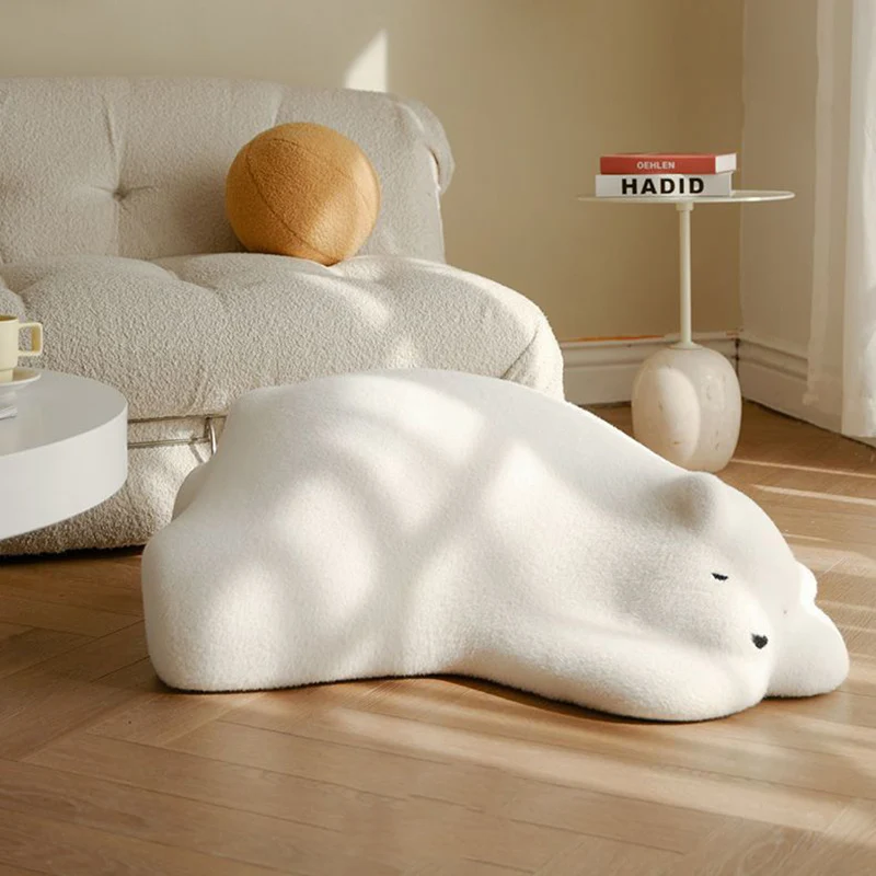 Contemporary Creative Kids Lying Polar Bear Velvet High-Density Shaping Foam Wood Lazy Sofa Backrest For Bedroom
