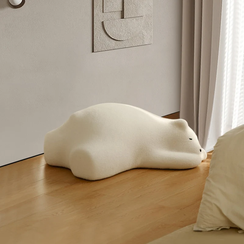 Contemporary Creative Kids Lying Polar Bear Velvet High-Density Shaping Foam Wood Lazy Sofa Backrest For Bedroom