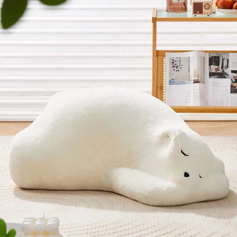 Contemporary Creative Kids Lying Polar Bear Velvet High-Density Shaping Foam Wood Lazy Sofa Backrest For Bedroom