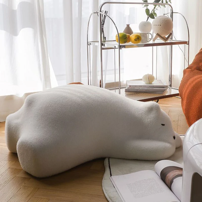 Contemporary Creative Kids Lying Polar Bear Velvet High-Density Shaping Foam Wood Lazy Sofa Backrest For Bedroom