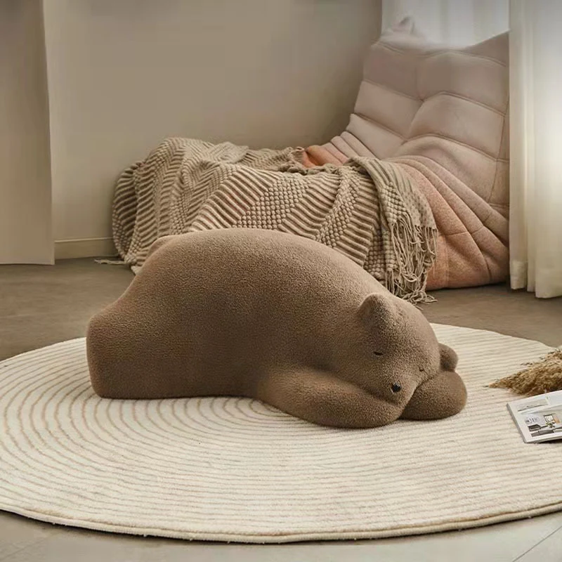 Contemporary Creative Kids Lying Polar Bear Velvet High-Density Shaping Foam Wood Lazy Sofa Backrest For Bedroom