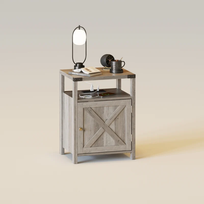 Farmhouse End Table with USB Ports and Outlets
