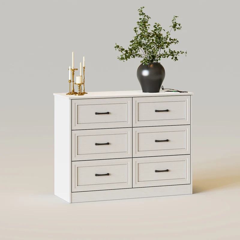 Wood 6 Drawer Chest Wide Dresser Organizer