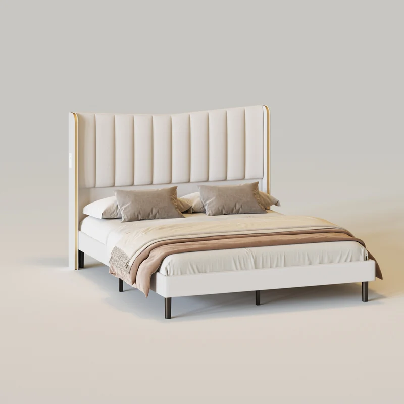 Upholstered Platform Bed Frame with USB ports