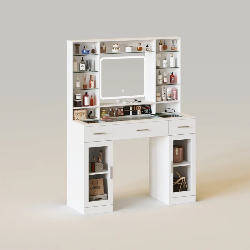 43in 3 Drawers 2 Cabinets Makeup Vanity Table