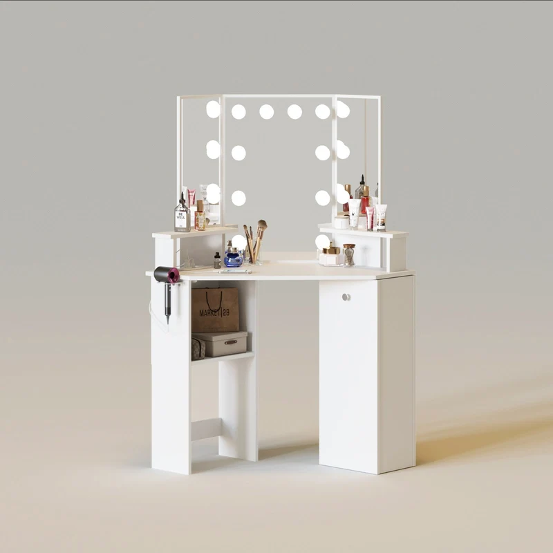 40.5in Corner Makeup Vanity with Power Outlets