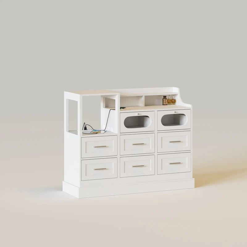 White 8 Drawer Dresser with LED Light