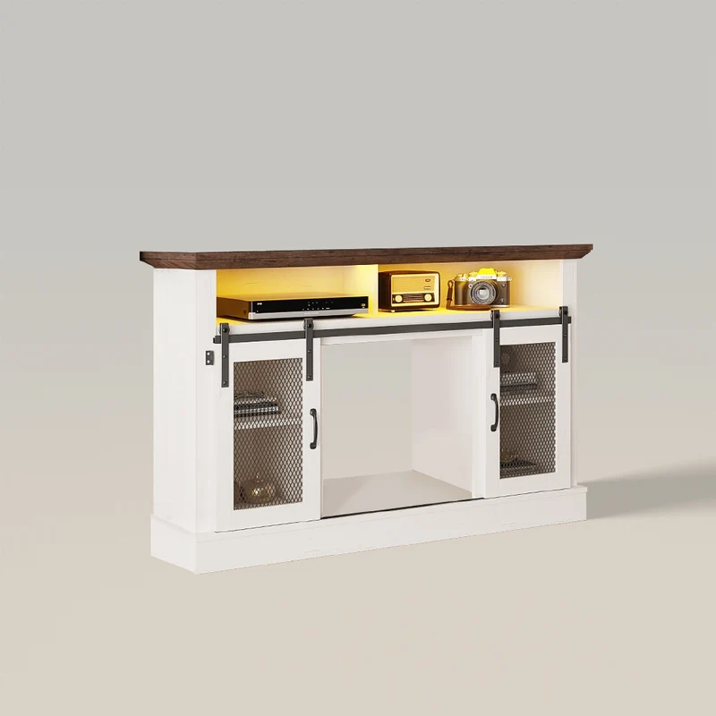 Farmhouse Media Console Fireplace TV Stand