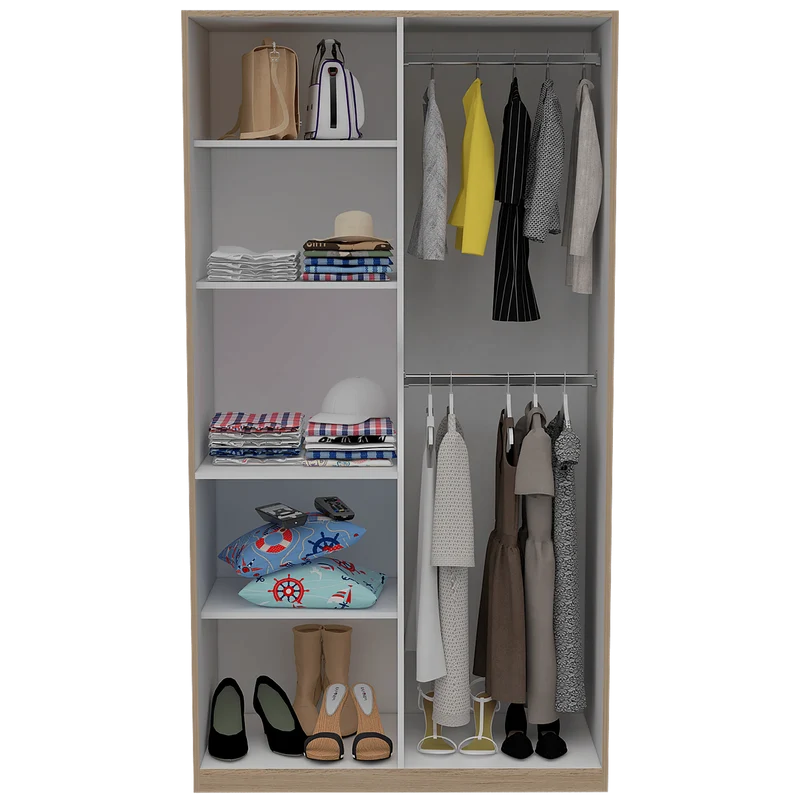 Clóset Trade, Cartagena y Blanco con Amplio Espacio para Almacenamiento y Dos Tubos para Colgar Ropa