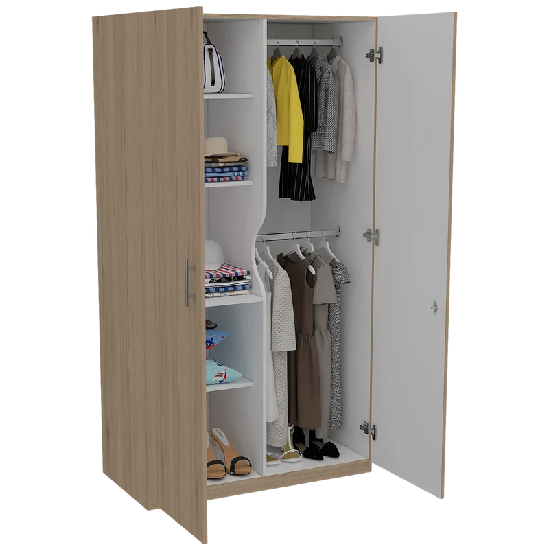 Clóset Trade, Cartagena y Blanco con Amplio Espacio para Almacenamiento y Dos Tubos para Colgar Ropa