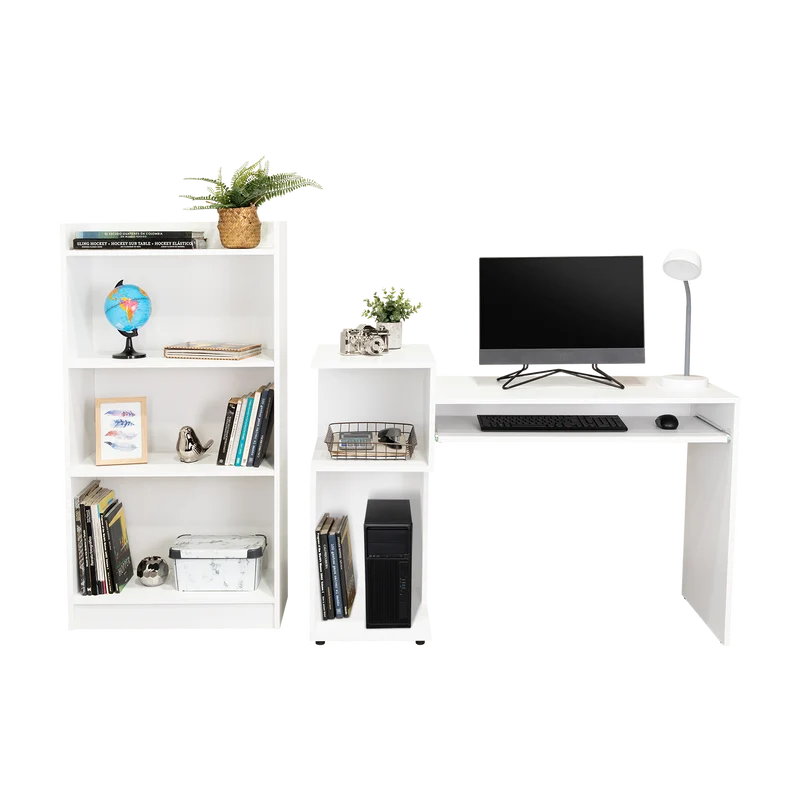 Combo para Oficina Izan, Blanco, Incluye Escritorio y Biblioteca