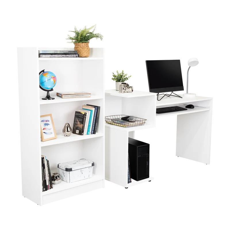 Combo para Oficina Izan, Blanco, Incluye Escritorio y Biblioteca