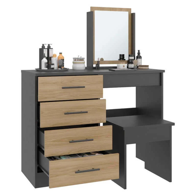 Mueble Tocador Wesley, Wengue y Fresno Europeo, con Cuatro Cajones para Ubicar Maquillaje