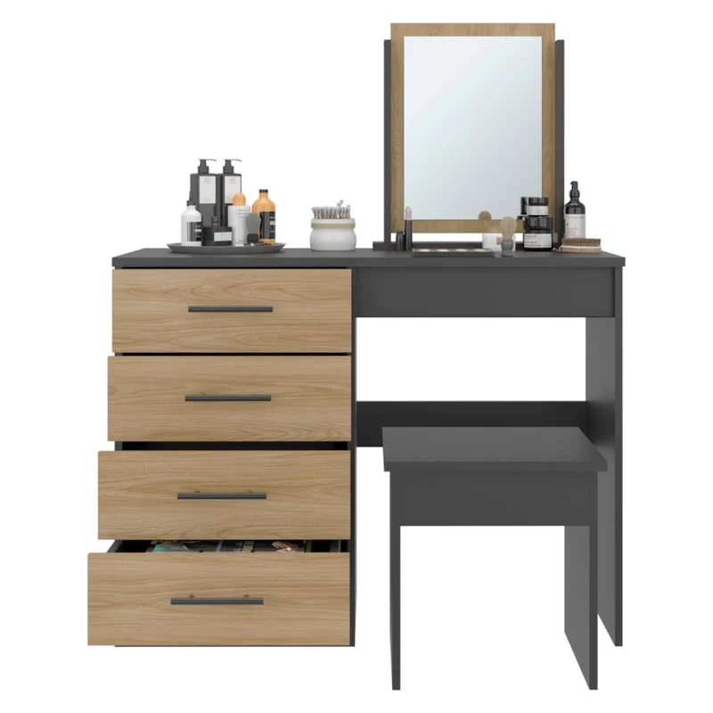 Mueble Tocador Wesley, Wengue y Fresno Europeo, con Cuatro Cajones para Ubicar Maquillaje