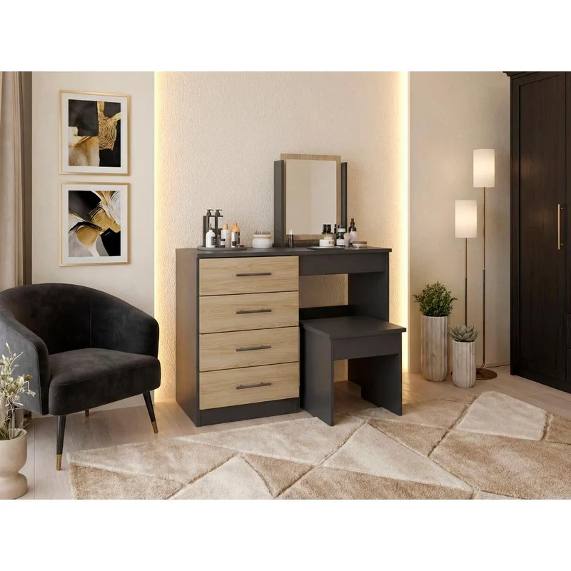 Mueble Tocador Wesley, Wengue y Fresno Europeo, con Cuatro Cajones para Ubicar Maquillaje