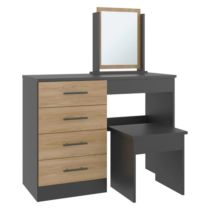 Mueble Tocador Wesley, Wengue y Fresno Europeo, con Cuatro Cajones para Ubicar Maquillaje