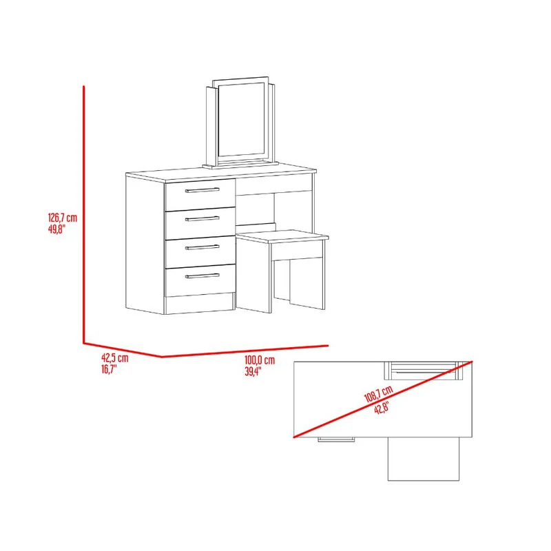 Mueble Tocador Wesley, Wengue y Fresno Europeo, con Cuatro Cajones para Ubicar Maquillaje