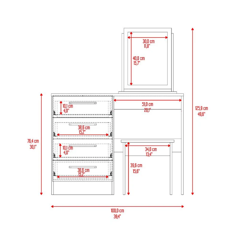 Mueble Tocador Wesley, Wengue y Fresno Europeo, con Cuatro Cajones para Ubicar Maquillaje