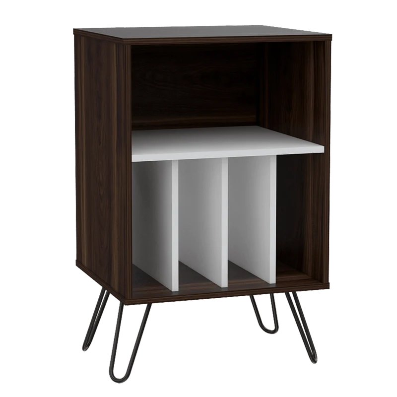 Mueble Auxiliar Lara, Caoba y Blanco, con Patas en Acero y Espacio para Objetos Decorativos
