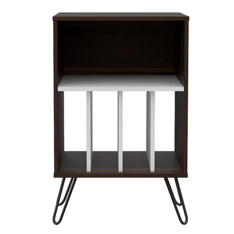 Mueble Auxiliar Lara, Caoba y Blanco, con Patas en Acero y Espacio para Objetos Decorativos