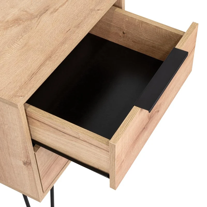 Mesa de Noche Concept, Fresno Europeo y Wengue, con Dos Cajones Organizadores y Patas Metálicas