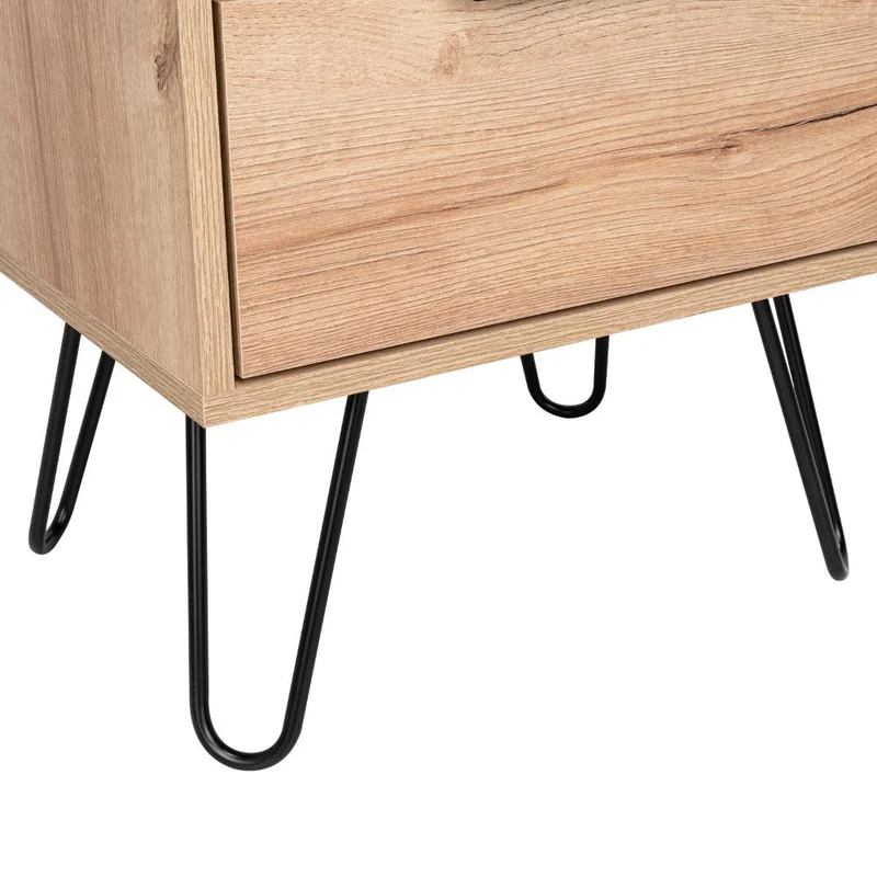 Mesa de Noche Concept, Fresno Europeo y Wengue, con Dos Cajones Organizadores y Patas Metálicas