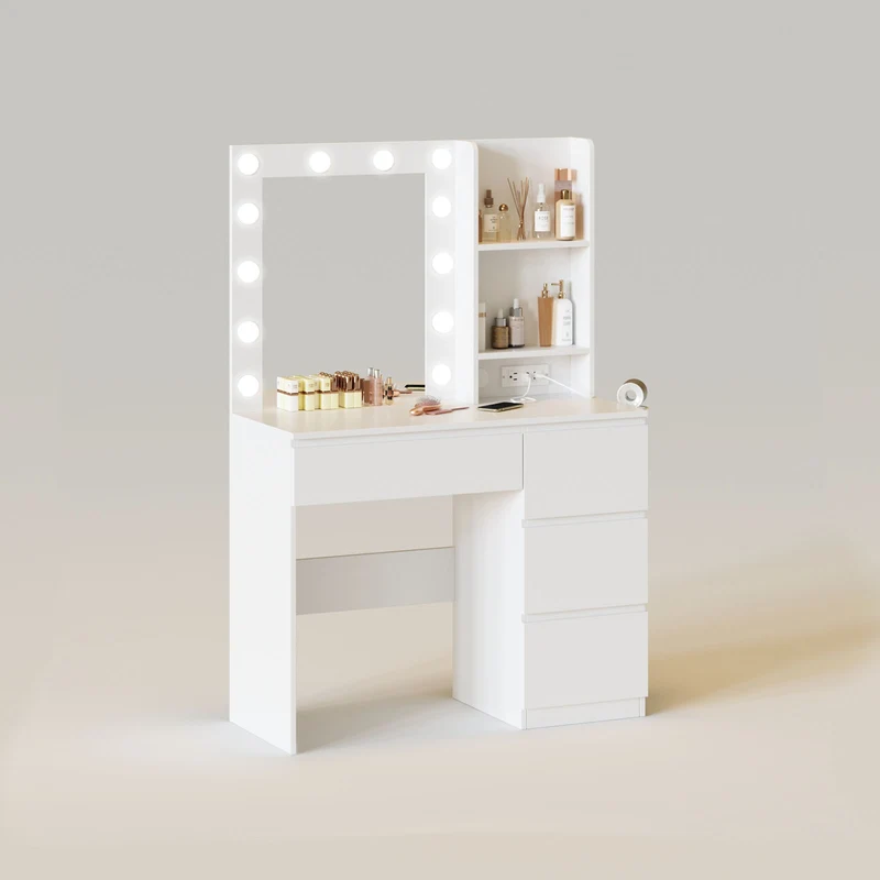 37in 4 Drawers Lighted Makeup Vanity Table