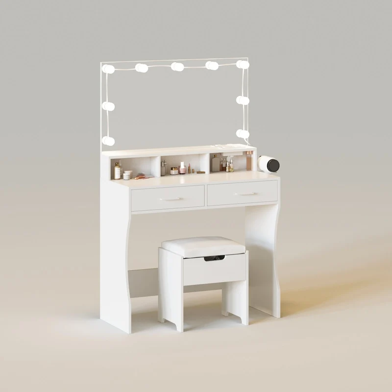 31.5in Lighted Mirror Makeup Vanity With Outlet