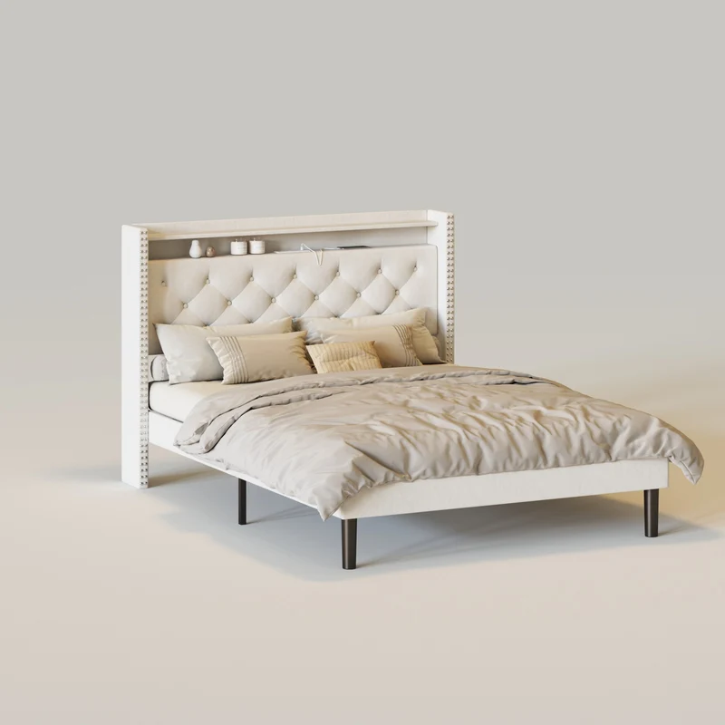 Velvet Upholstered Platform Bed Frame