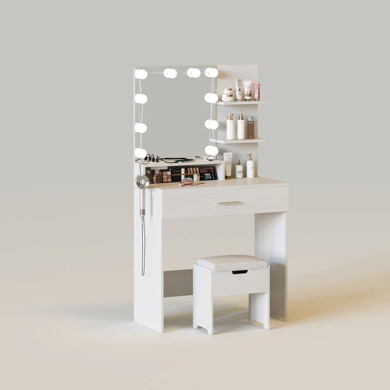 31in Lighted Makeup Vanity with Cusioned Stool