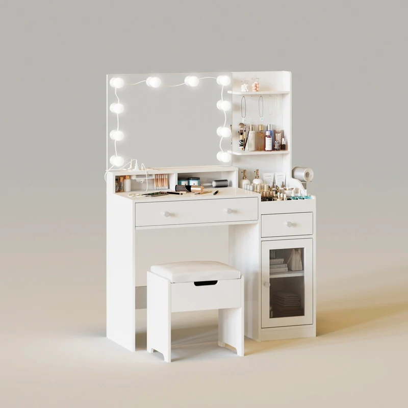 39.8in Makeup Vanity Set with Comfort Bench