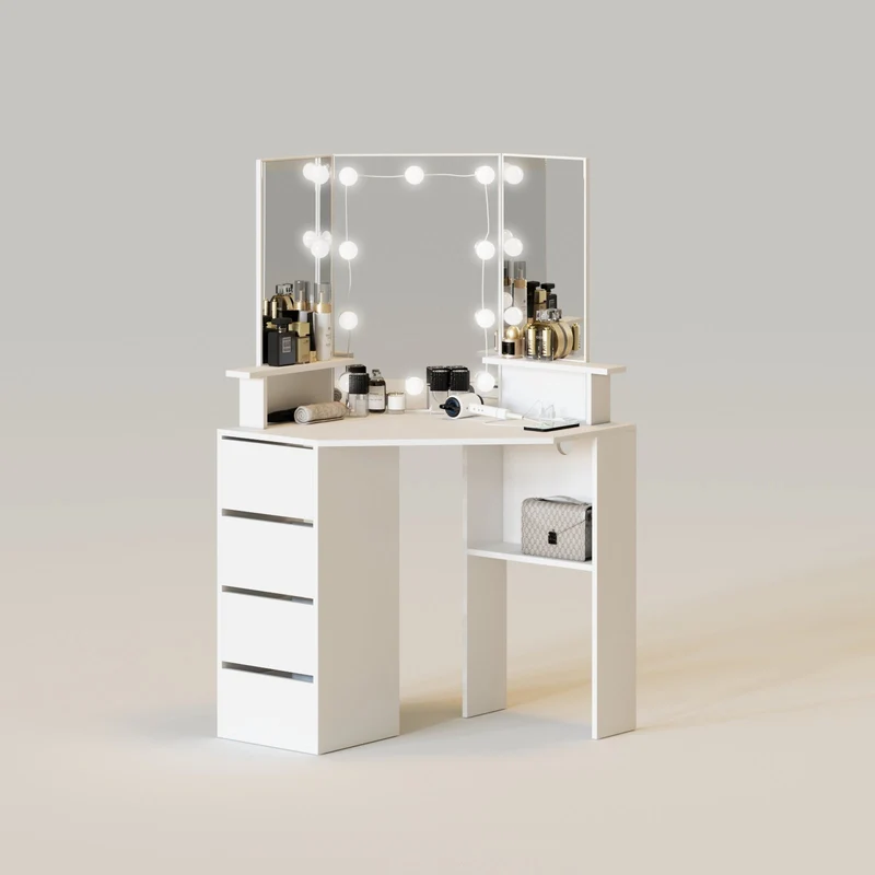 42in Lighted Mirror Corner Makeup Vanity Desk