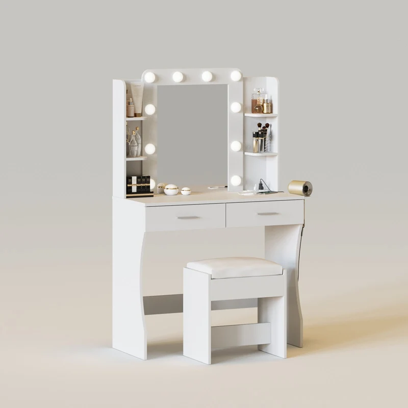 2 Large Drawers Modern Lights Makeup Vanity