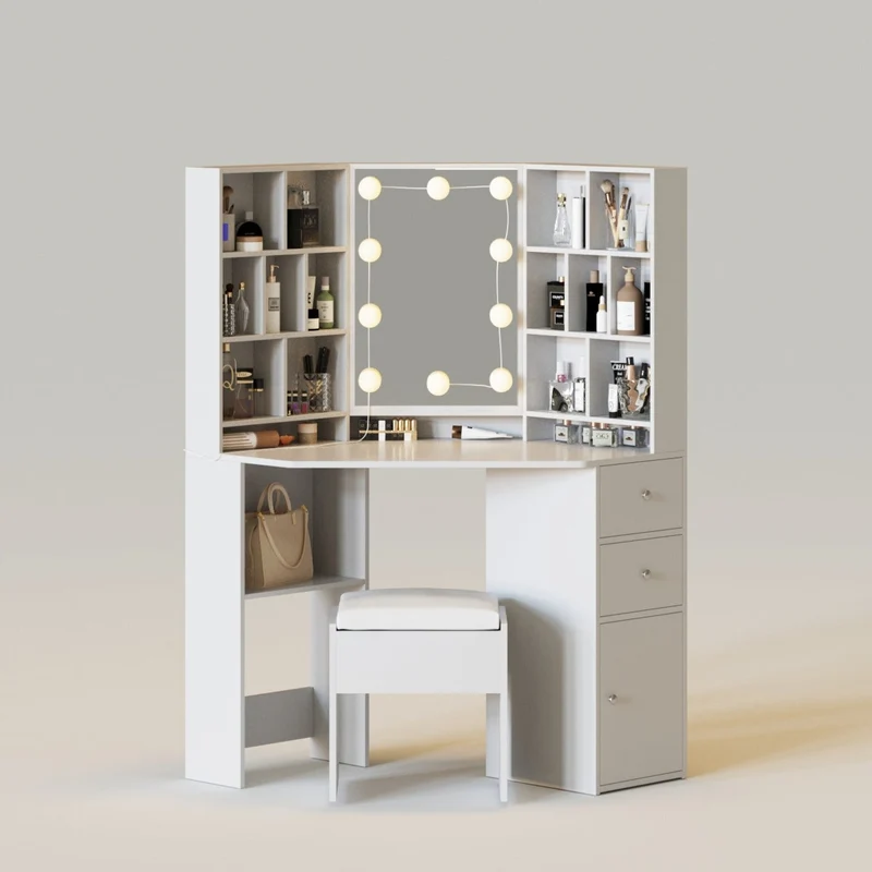 46in Lighted Mirror Corner Makeup Vanity Desk